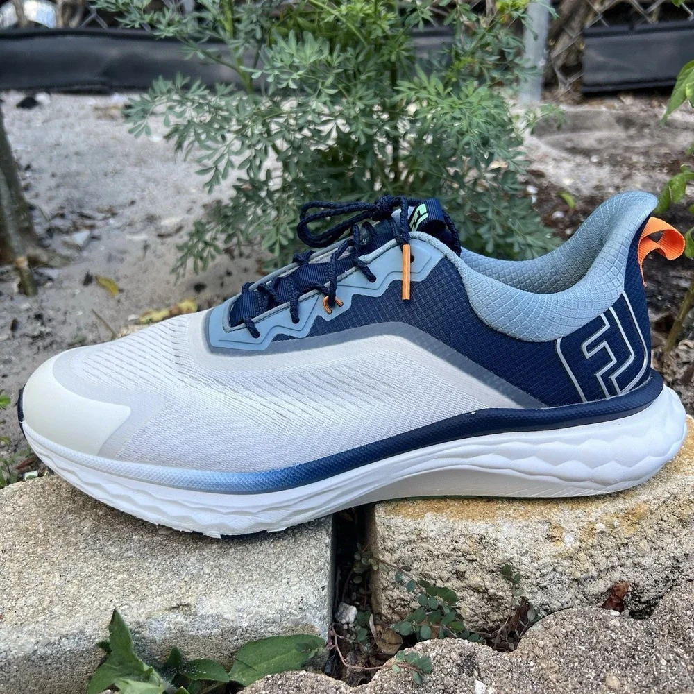 Foot Joy Quantum Golf Shoe Spikeless 10 M FJ White Blue Orange 57041 Men's